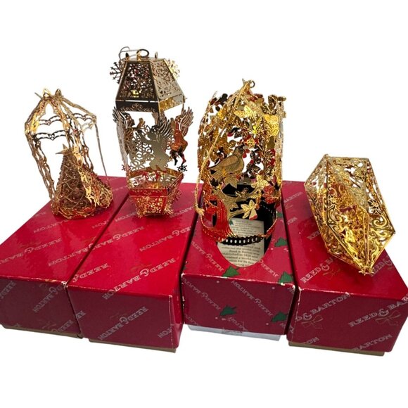 Reed & Barton Christmas Ornaments Gold Plated Filigree Collectibles Set Of 4 - Picture 1 of 8